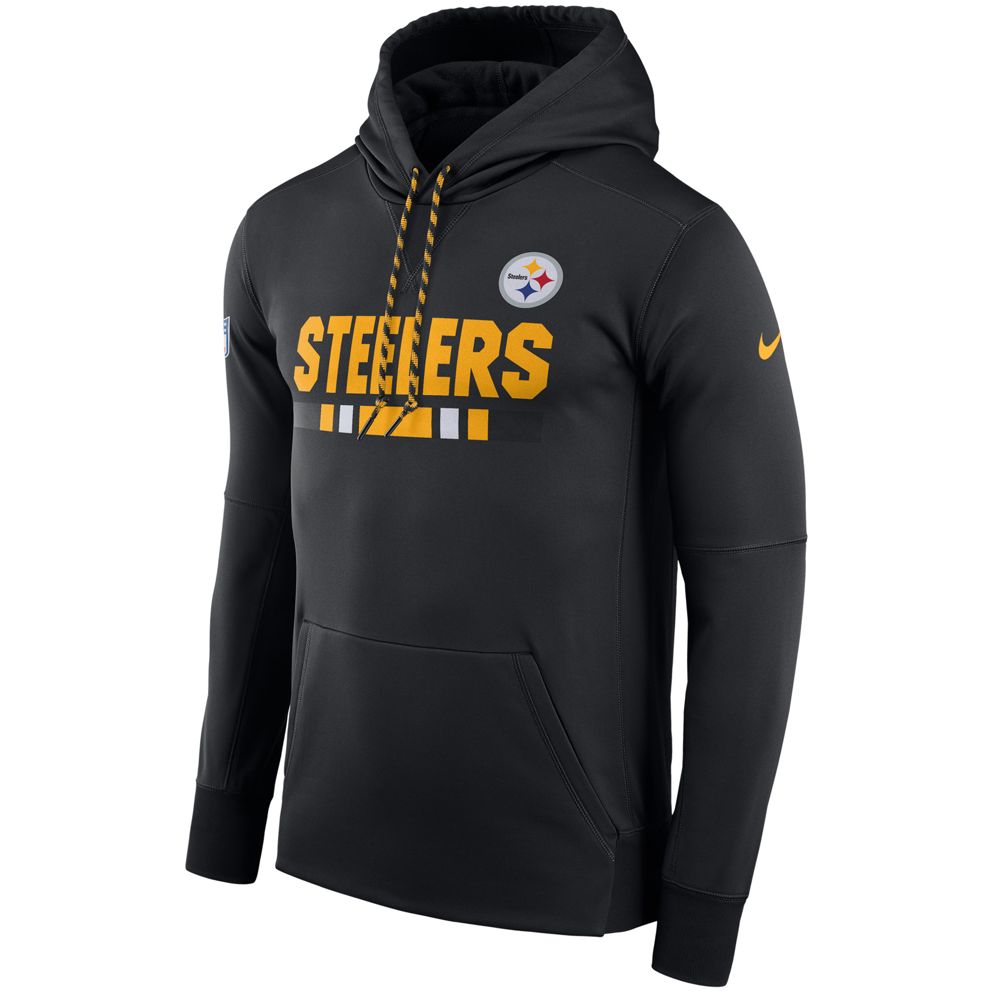 NFL Men Pittsburgh Steelers Nike Black Sideline ThermaFit Performance PO Hoodie